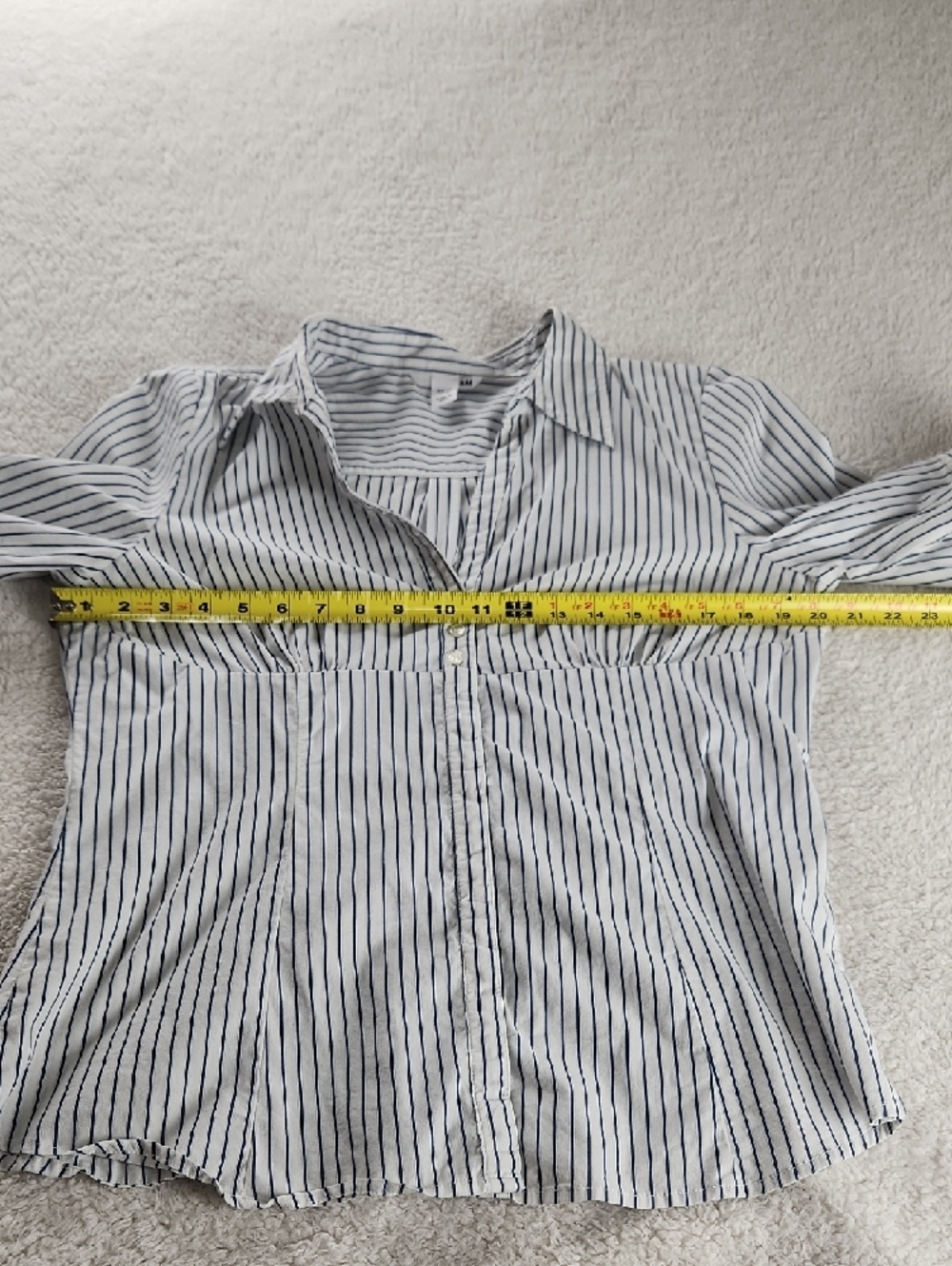 H&M White Shirt with Navy Stripes Large - Picture 3 of 11